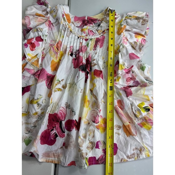 Fairhope Floral Ruffle Sleeve Top Pintuck Detail White Pink Yellow M - Picture 6 of 11